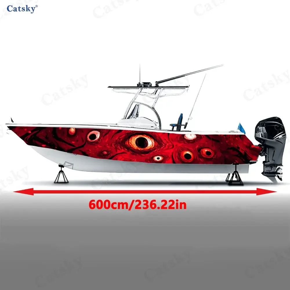 2Pcs Scarlet Vortex Eye Boat Stickers, PVC Waterproof Durable Vinyl Wrap Decals for Fishing Boats, Durable and Stylish Design
