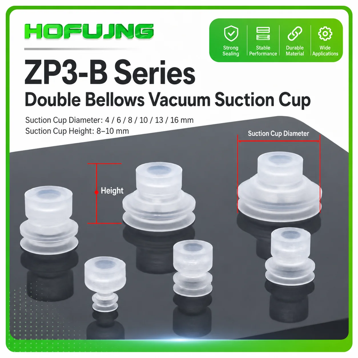 ZP3 UN Series Mini Vacuum Pad ZP3-04UN 06UN 08UN 10UN 13UN 16UN Silicone Suction Cup for Pneumatic Handling 10pcs