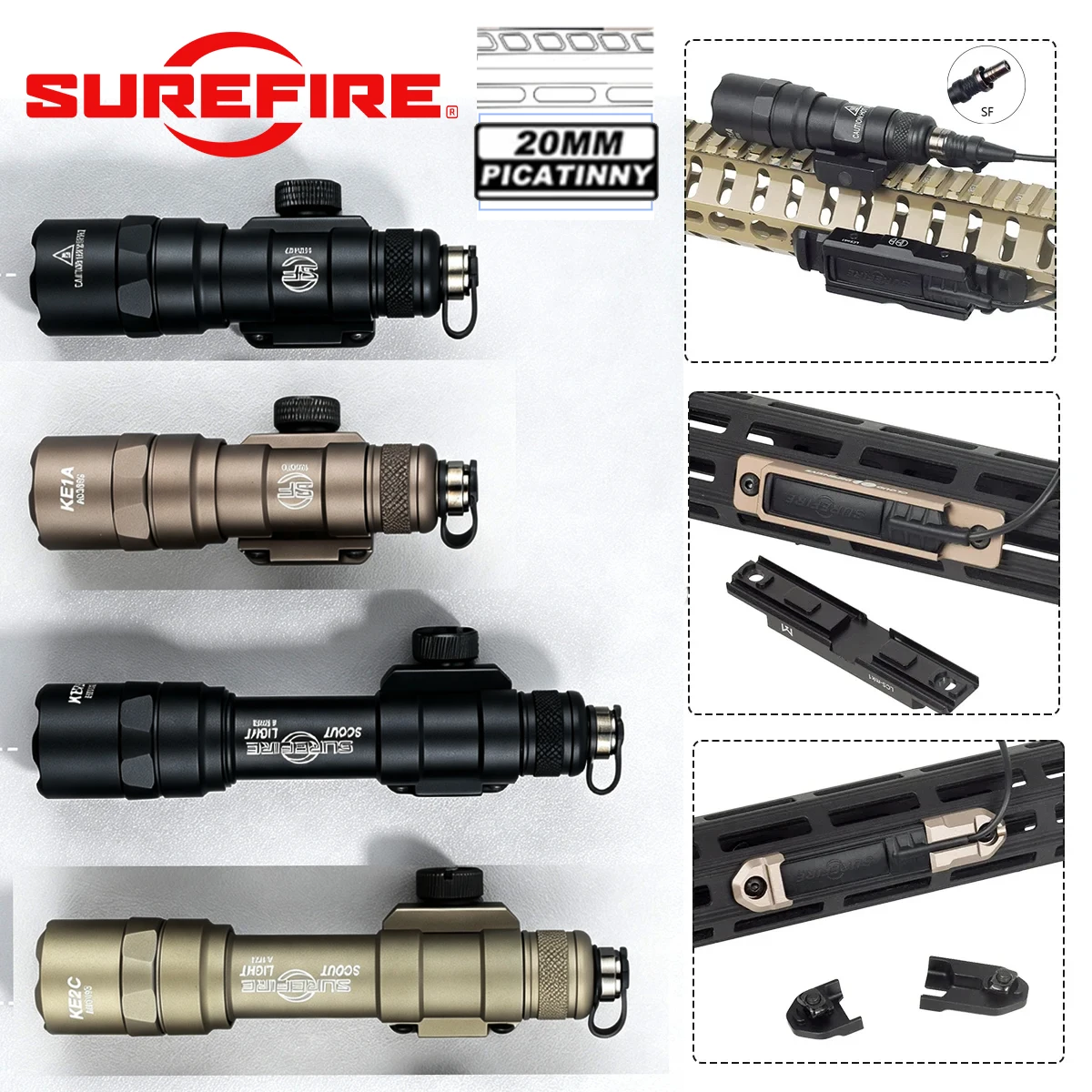Surefire M600 M300 LED Flashlight with ST07 Switch Slot Pressure Pad M/K 20mm Rail Aluminum Torch Hunting Weapons White Lights