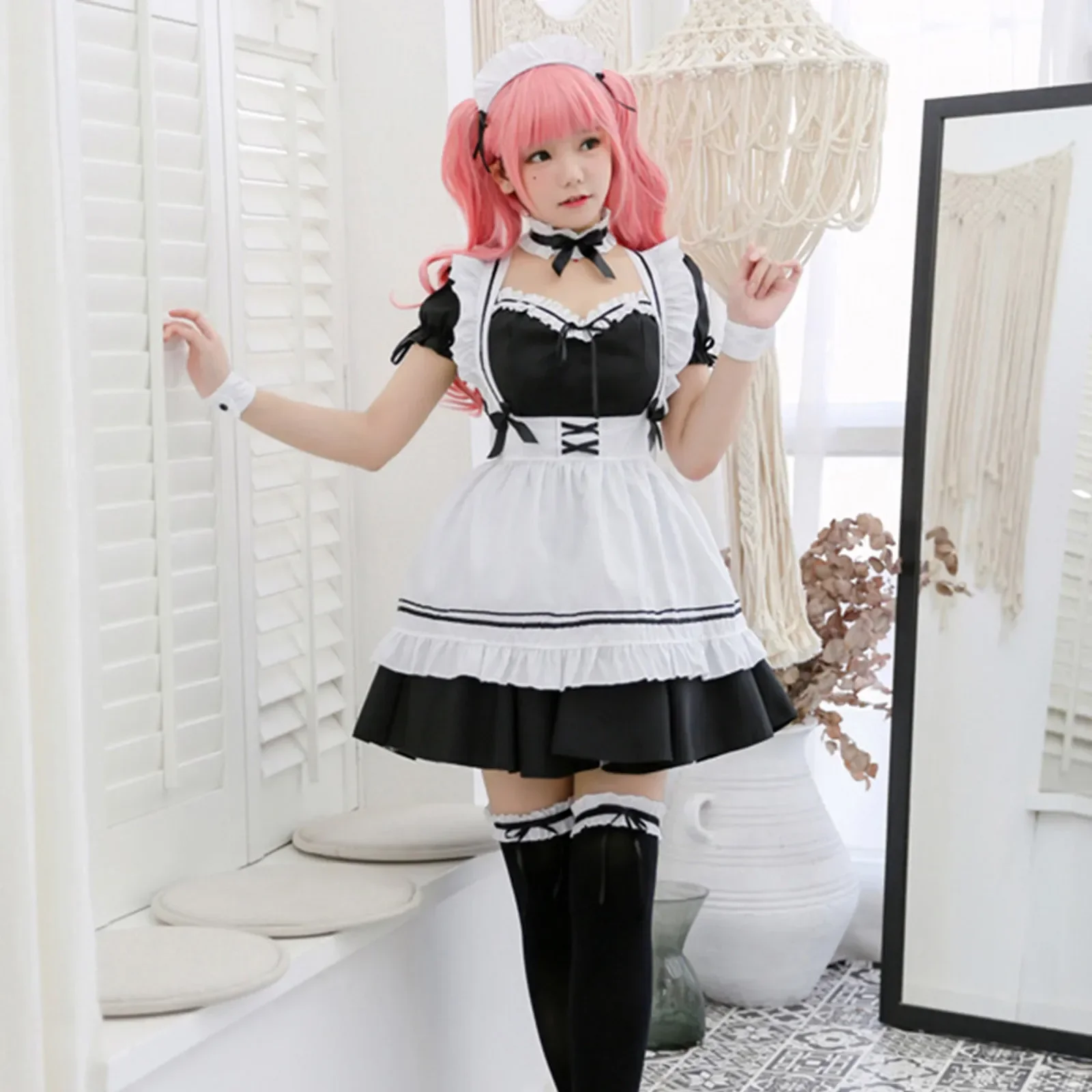 Lolita Maid Cosplay Trajes para Mulheres, Preto, Rosa, Adorável, Animation Show, Roupa Japonesa, Roupas de Vestir, Meninas Bonitas, S-5XL