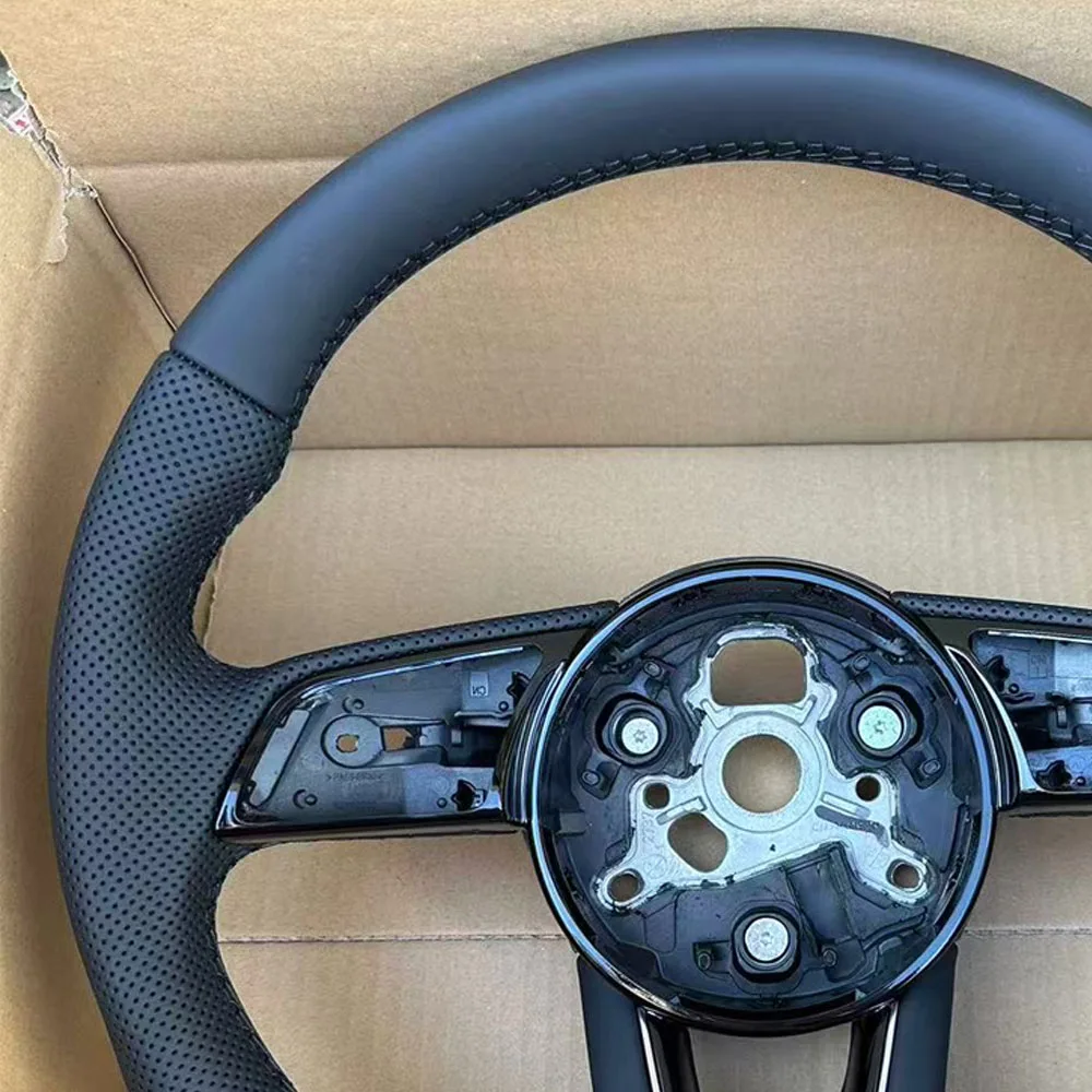 Flat Bottom Leather Sport Bare Steering Wheel Hub Only Car Replacement Steering Wheel Fit For A4 A5 2017‑2026 No Airbag No Butto