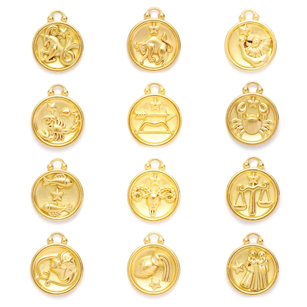 

5pcs/lot Stainless Steel Gold Color 16mm Round Twelve Zodiac Charms DIY Constellation Pendants Finding Jewelry Gifts