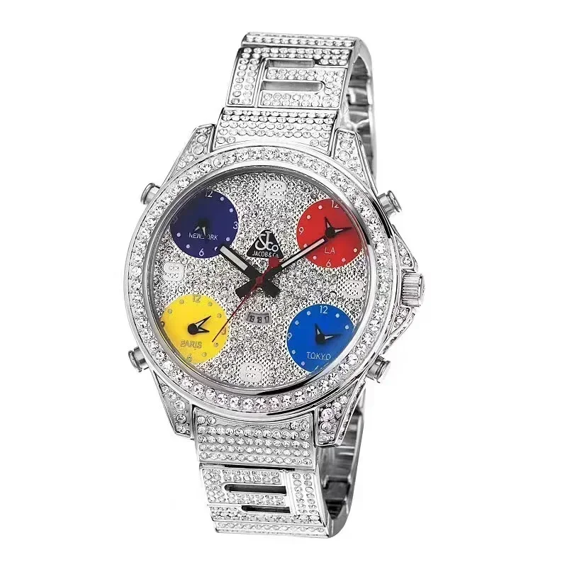 Luxe heren quartz horloge roestvrij staal hiphop goud wit zwart volledige ijskoude diamanten