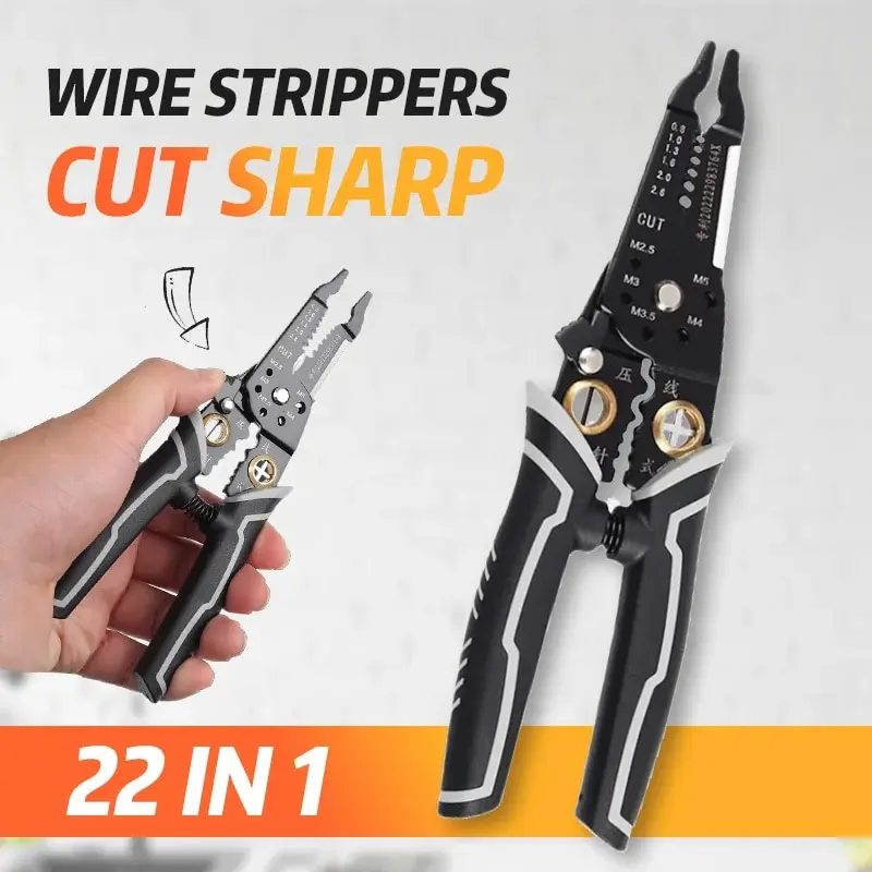 22 in 1 Wire Stripping Pliers Multifunction Electrician Cable Cutting Terminal Crimping Splitting Winding Line Hand Tools