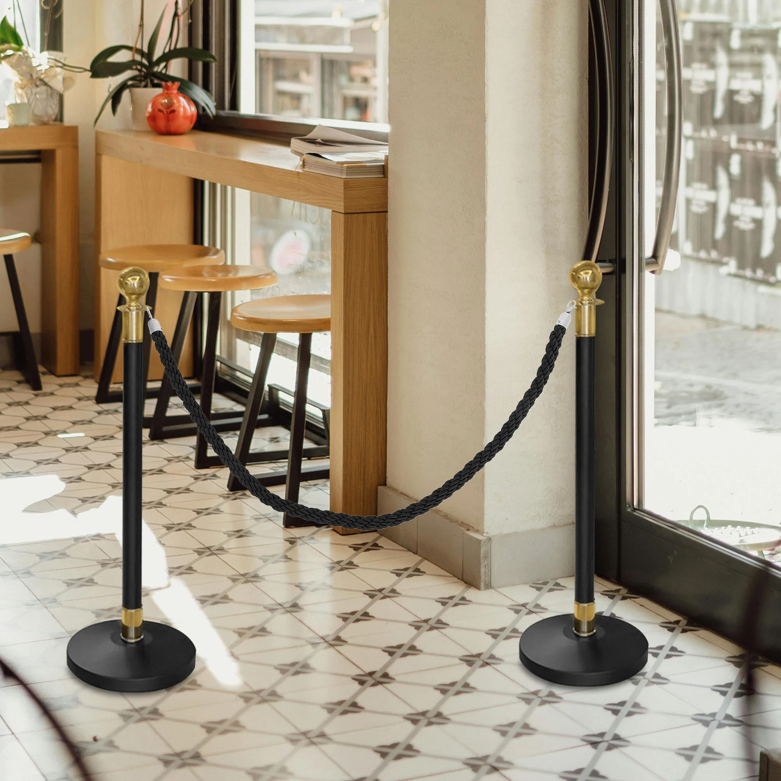 Barrera de cuerda de aislamiento, cuerda trenzada trenzada, Control de multitudes, divisor de cola, poste, cinta de seguridad para eventos de Hotel, rojo y blanco