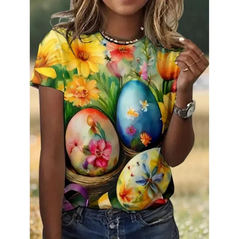 T-shirt per insetti con foglie di fiori stampati in 3D per le donne T-shirt con grafica colorata a maniche corte Summer Street O-Collo T-shirt larghe