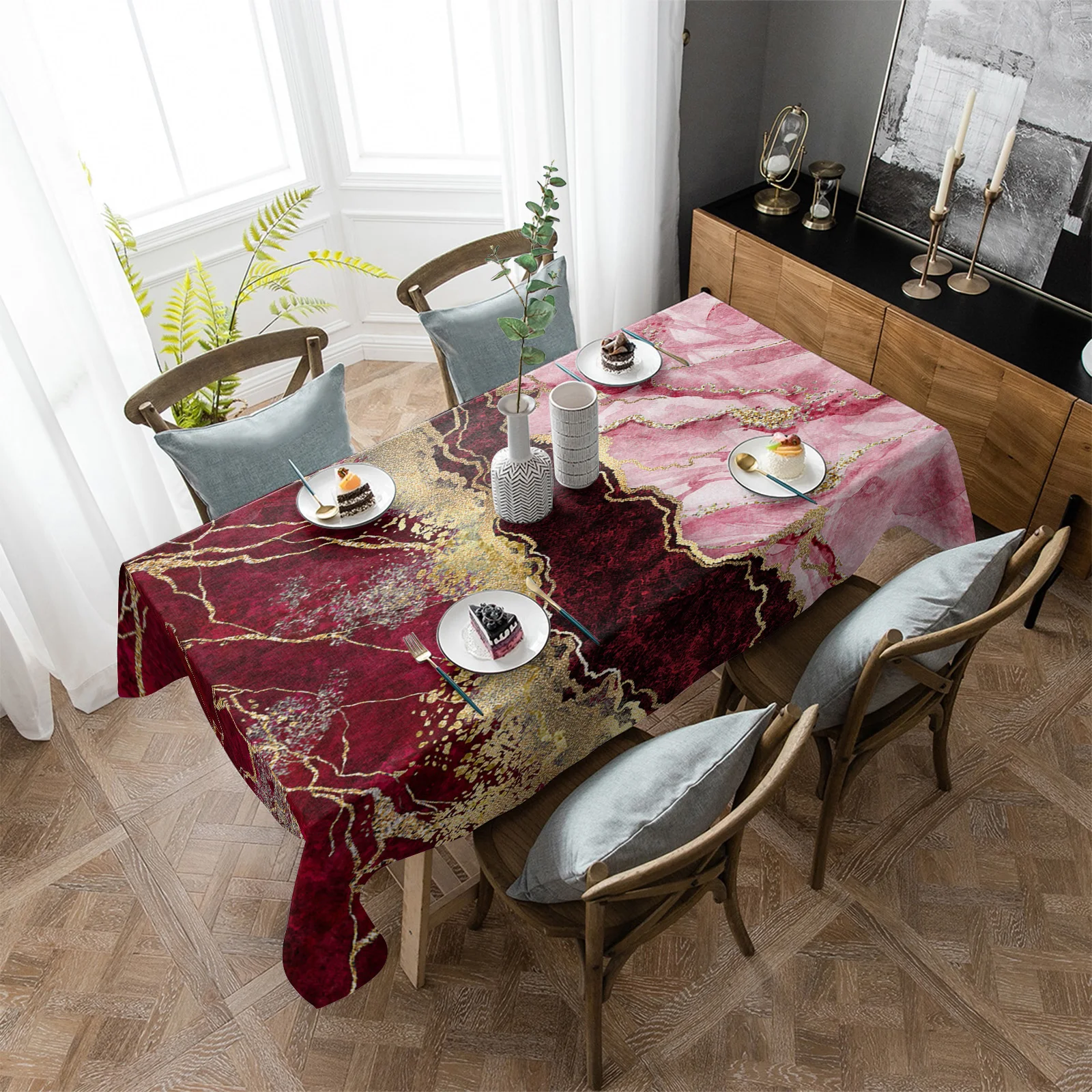 

Abstract Red Marble Waterproof Tablecloth Party Decorations Supplies Rectangle Table Cloth for Kitchen Table Decor