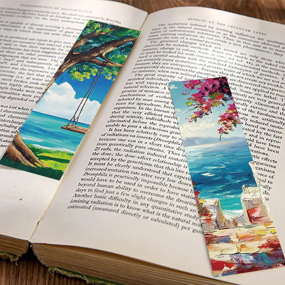 30Pcs Beautiful Romantic Sunset Flowers Grassland Oil Painting Style Art Bookmarks Paper Book Marking Page Number Card Bookmark