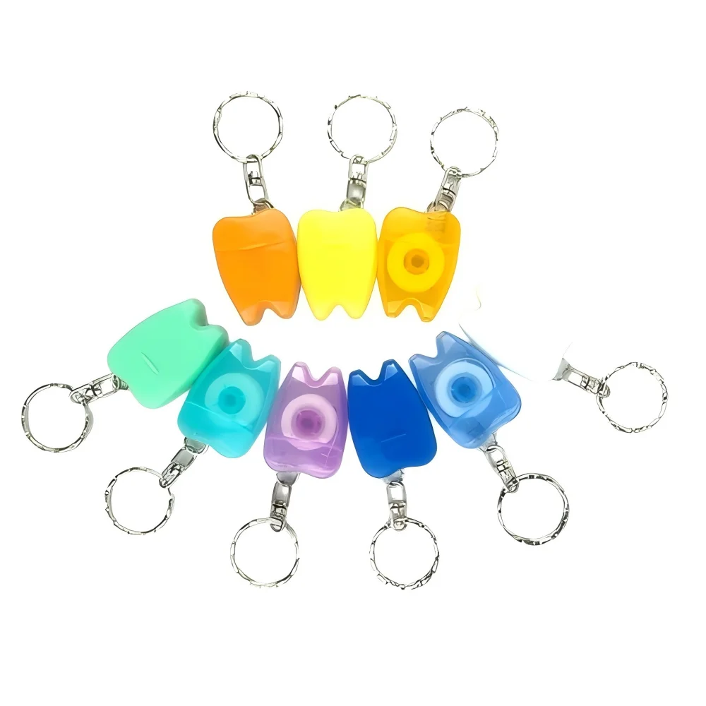15M Mint Dental Floss with Tooth Shaped Keychain Portable Oral Care Flosser for Daily Teeth Cleaning Dentist Floss Gift