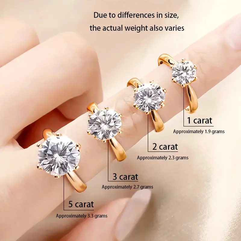 1ct 2ct 3ct 5ct D Color Moissanite Solitaire Engagement Rings for Women, 925 Sterling Silver, Gold-Plated, Luxury Brilliant Cut.