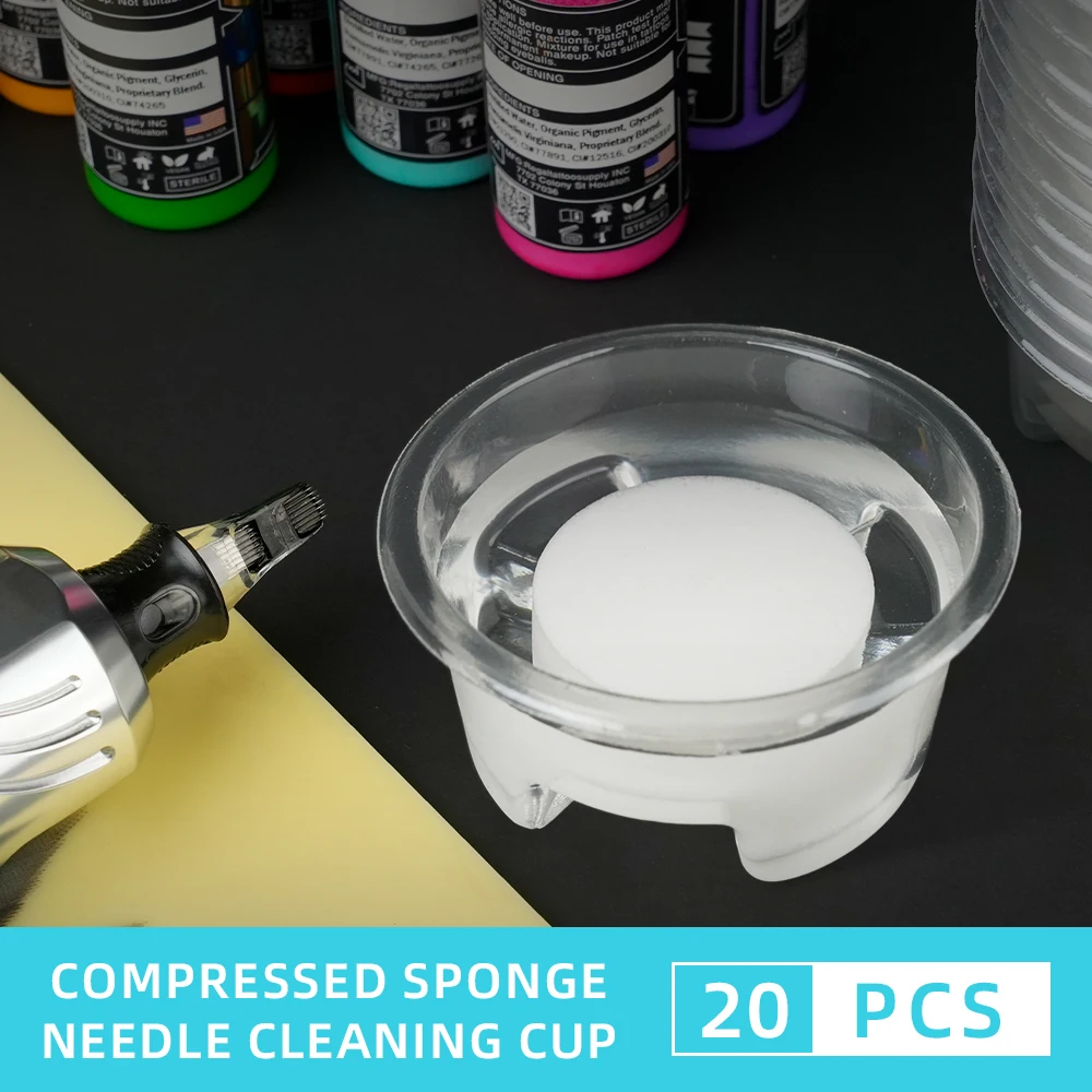 Disposable Tattoo Needle with Cotton Cleaning Cup And Compressed Sponge Dipped Tattoo Washing Tool for Tattoo Artists