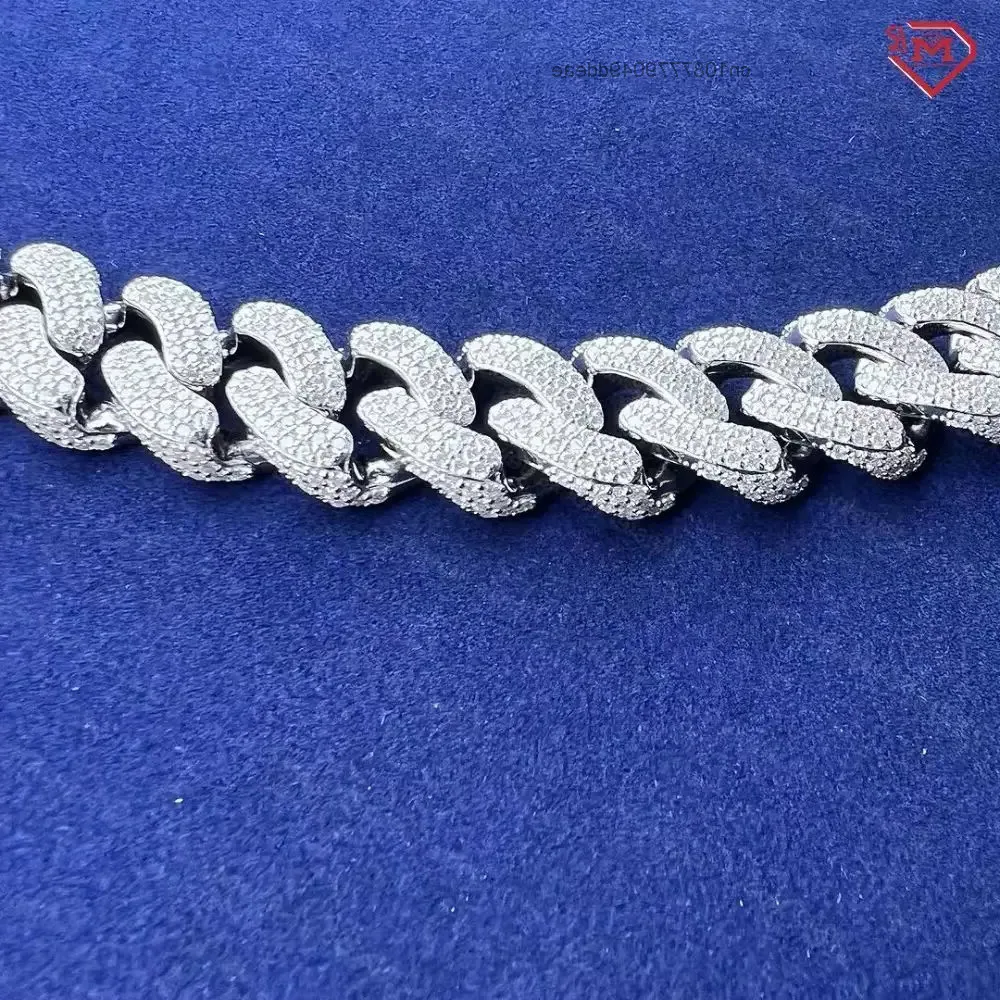 

Hip Hop Cuban Chain 12mm 15mm 3 Rows 925 Silver Iced Out Custom Miami Vvs Moissanite Chain Link Cuban