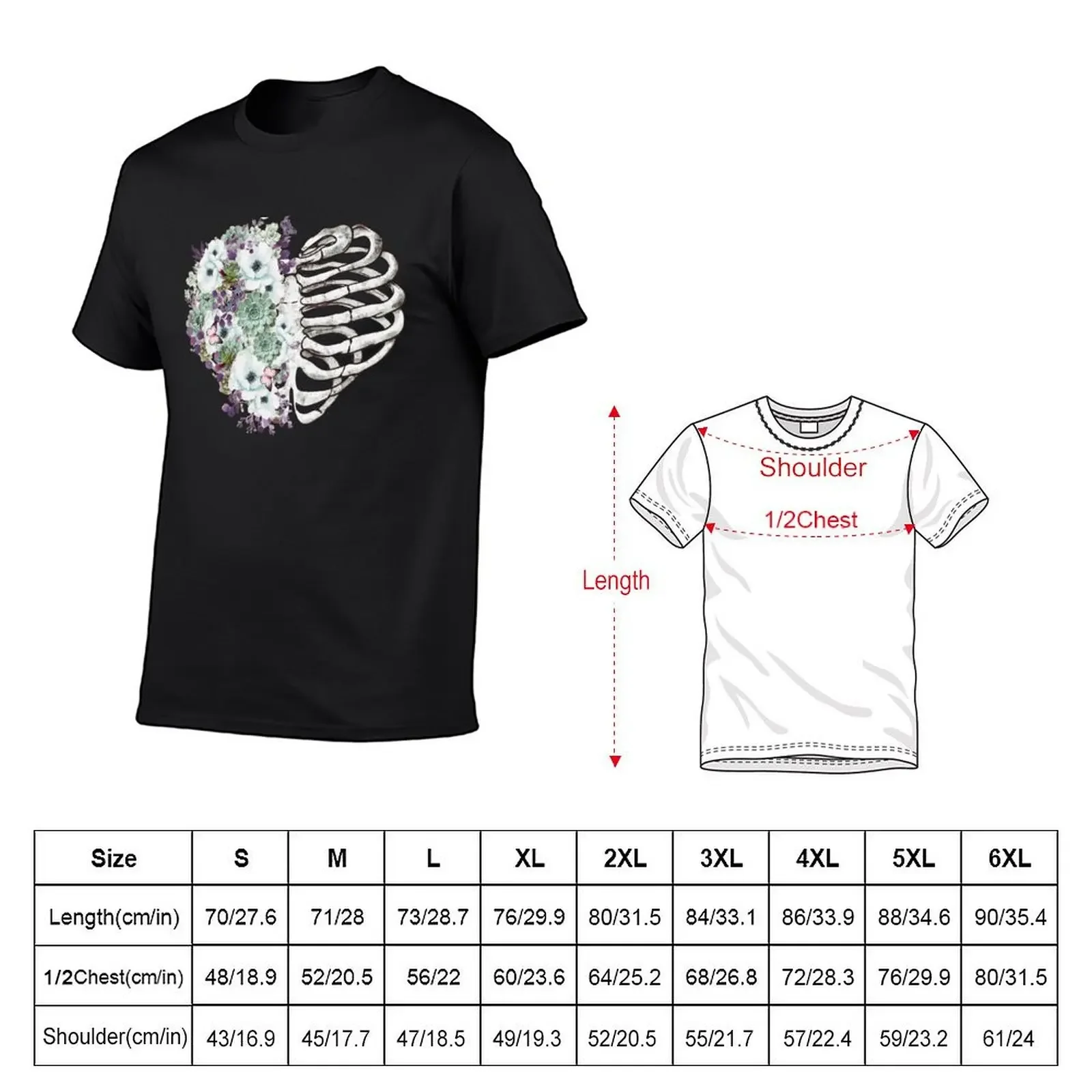 Rib cage heart shape and flowers succulents plant, rib cage, anatomy heart, skeleton ribs T-Shirt plus sizes clothing for men