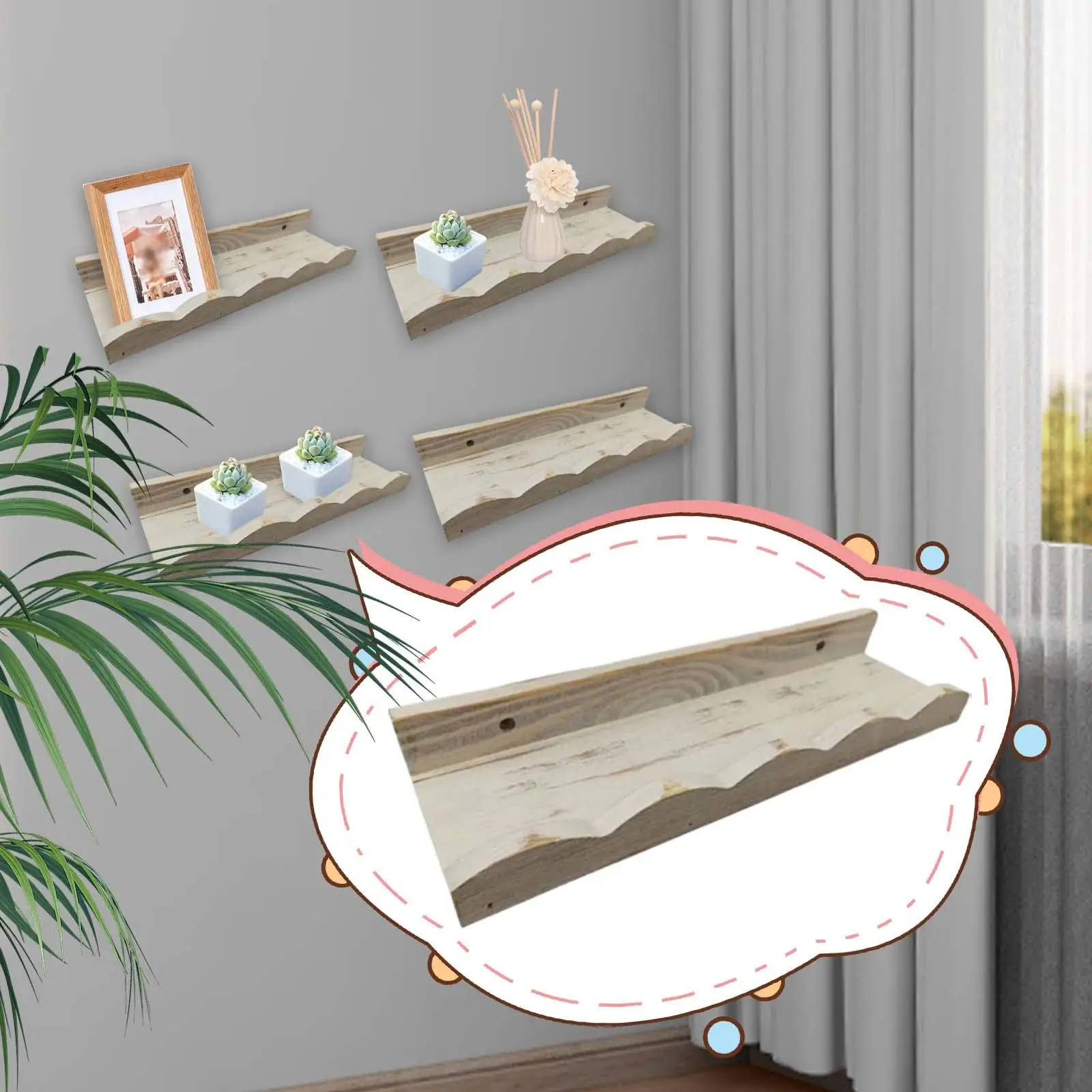 

4Pcs Bookshelf, Rustic Wood Shelves Home Decor Floating Wall Shelves Storage for Window Vanity Closet Entryway Living Room