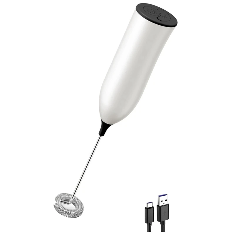 

Milk Frother, USB Rechargeable Electric Milk Frother Stick Manual Handy Milk Frother for Coffee, Latte,Black+White