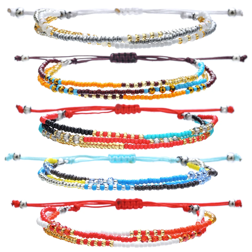 

New In Ins Multi-Layer Rice Bead Bracelet for Women Handwoven Bohemian Colorful String Accessories for Couples Jewelry
