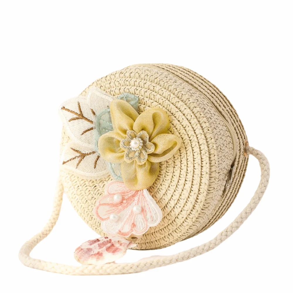 

Сумка-мессенджер с цветочным узором, круглая, из соломки, плетеная, в стиле принцессы, ручной работы, через плечо