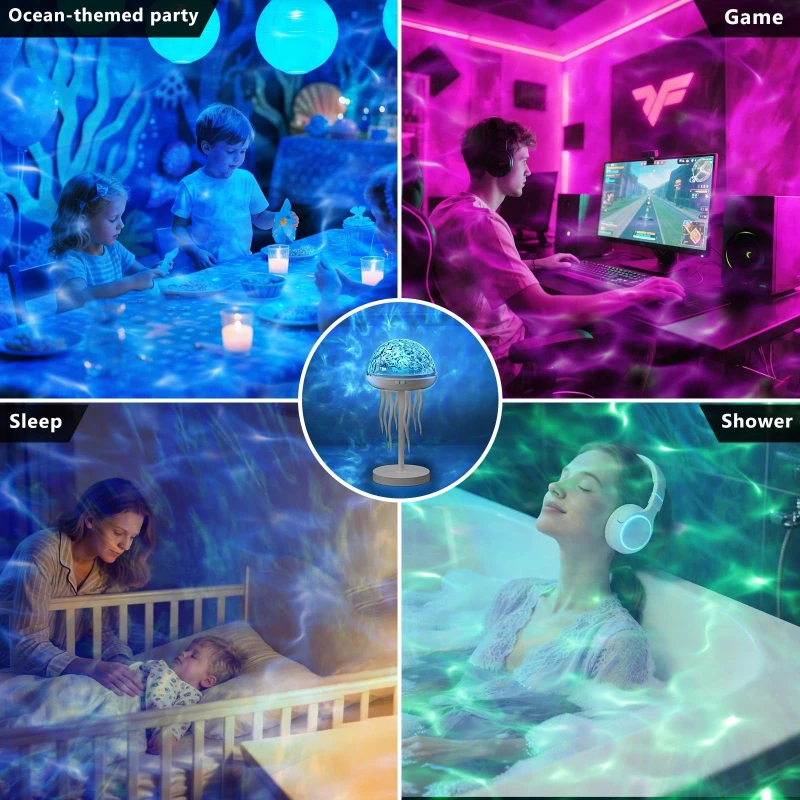 Intelligent Color Atmosphere Light 360 Degree Rotating Remote Control Night Light Colorful Creative Jellyfish Projection Light