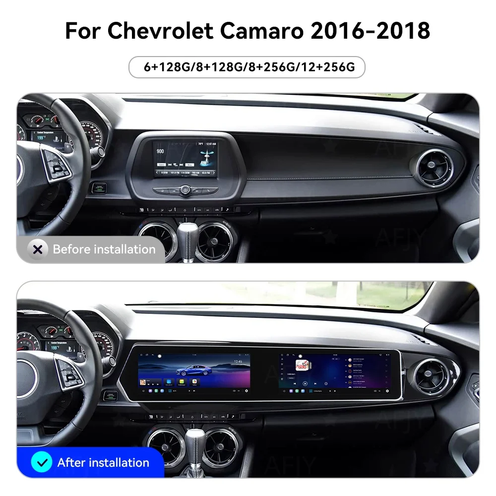 Dual 12.3‑Inch Car GPS Navigation Head Unit For Chevrolet Camaro 2016‑2018 Android Multimedia DualScreen Player HD Touch Display
