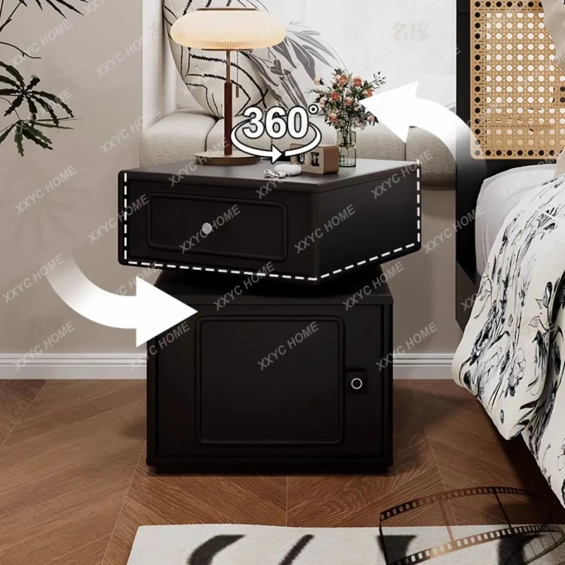 A Retro smart bedside safe integrated with lock wireless charging creative bedside storage cabinet