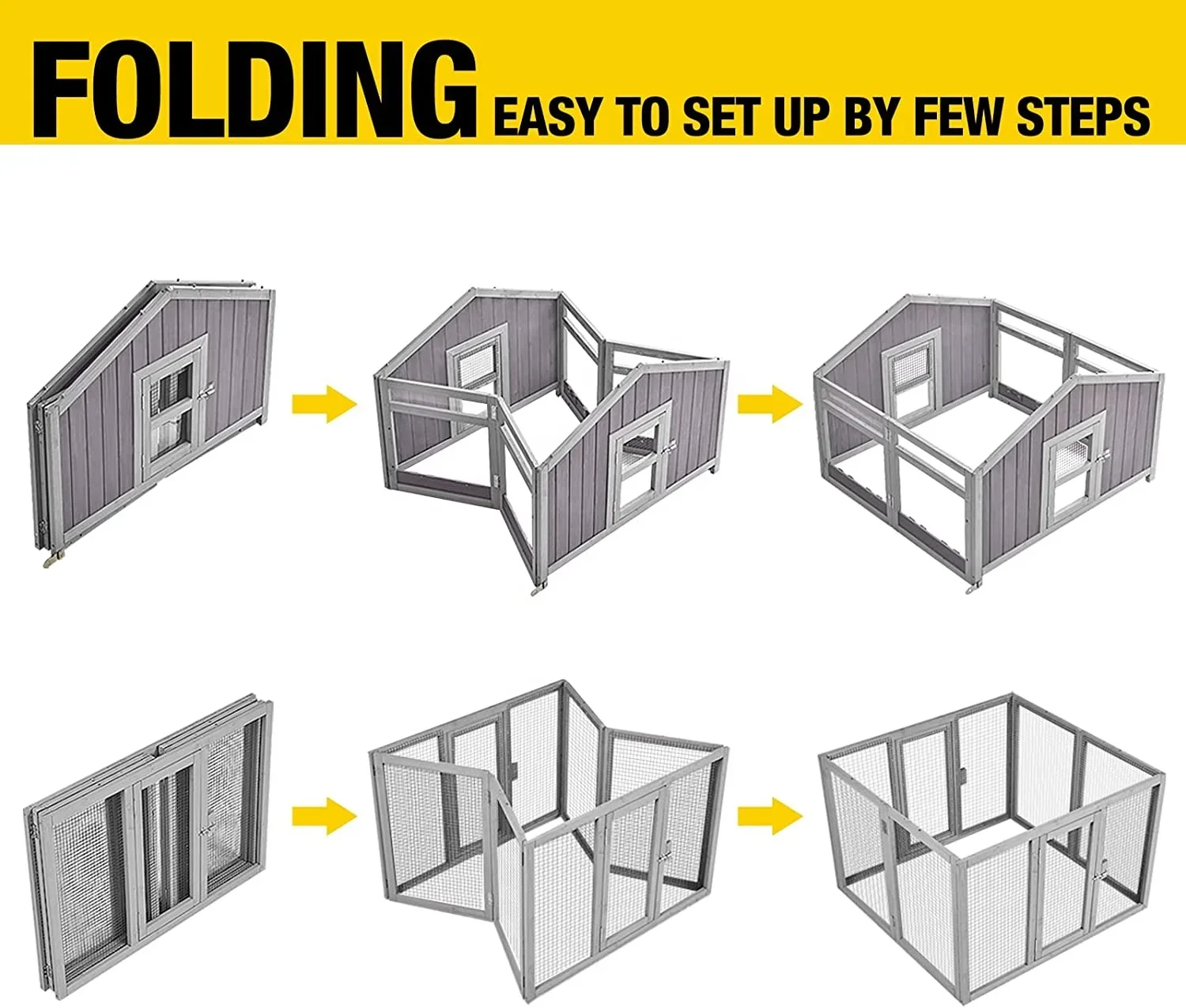 Folding Smart Chicken Coop Easy to Set Up by Few Steps Wooden Poultry Cage with Large Nesting Box