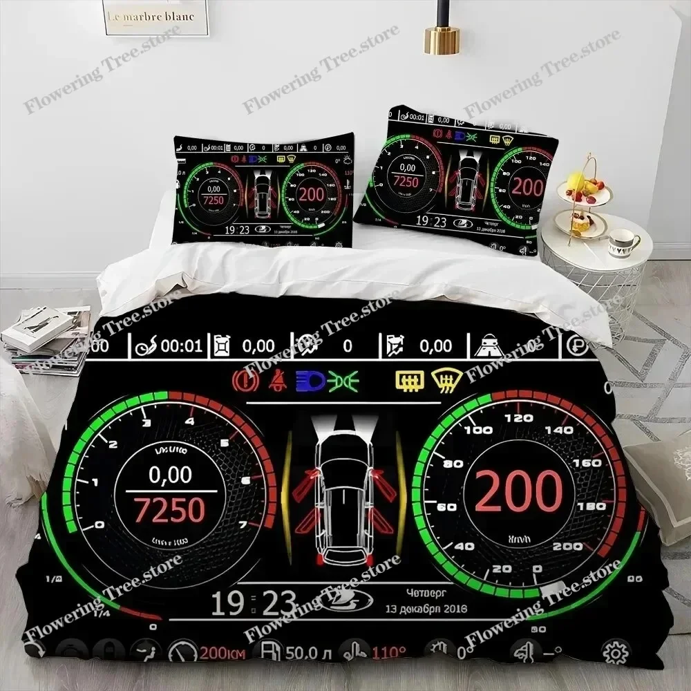 

3D Racing Car Dashboard Comforter Bedding Set,Duvet Cover Bed Set Quilt Cover Pillowcase,King Queen Size Bedding Set Adult Child