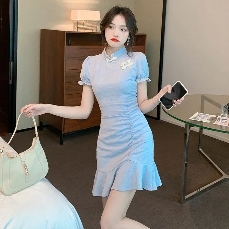 Weiches kurzes Damenkleid, Kleider für Frauen, Mini-Korsett, enge Ärmel, figurbetont, Kpop-Strand, sinnlich, sexy, elastisch, koreanische Mode-Outfits