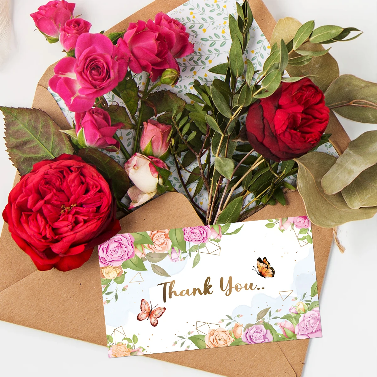 50Pcs/Pack Thank You For Your Order Cards,Floral theme Thank You For Your Purchase Cards,Business Birthday Party Message Cards