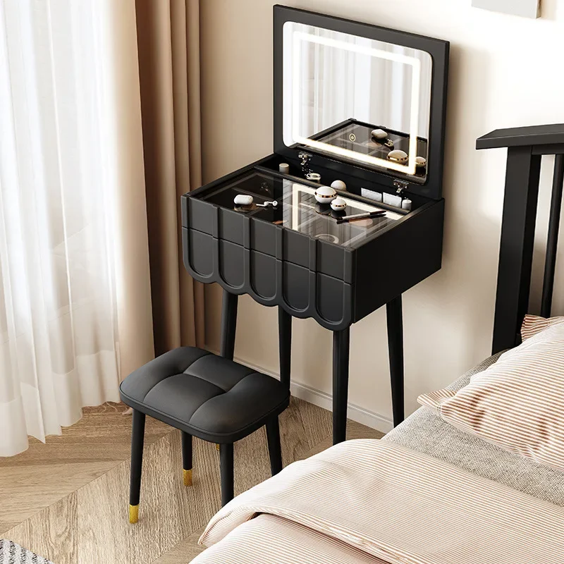 French Foldable Cover Dressing Table Simple Mini Storage Makeup Vanity Table with Mirror Modern Dressers for Bedroom New