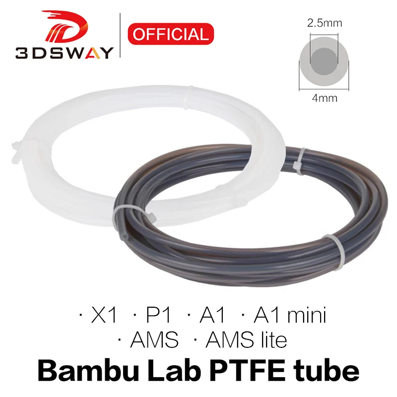 for Bambu Lab P1P AMS A1 mini 3D Printer PTFE Tube Teflonto Pipe Bowden Extruder 1.75mm ID2.5mm OD4mm Bambulab Filament Parts