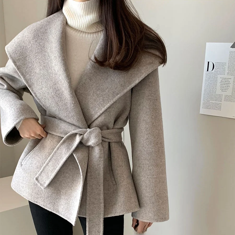 

Retro Ele Korean Sle Sweater Coat Women's Loose Belted Plaid Coat Spring Autumn Winter Faionable Casual Outerwear