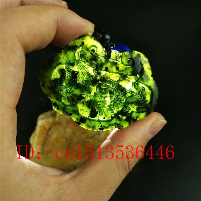 

Certified Chinese Black Green Jade Dragon Phoenix Pendant Necklace Fashion Charm Jewellery Hand-Carved Lucky Amulet