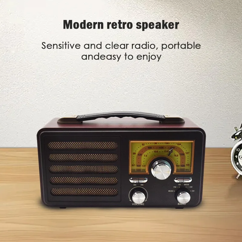 Portable Wireless Radio Speaker FM AM SW 3 Band Support BT USB/TF/Mp3 Player Outdoor Vintage Retro Radios with Backlit Compass