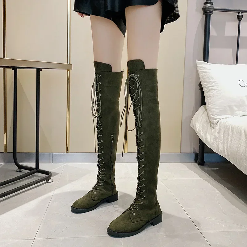 2023 Winter Shoes Female Boot Fashion Cross Strap Suede Boots Women Platform Boots Over The Knee Thigh High Boots for Women