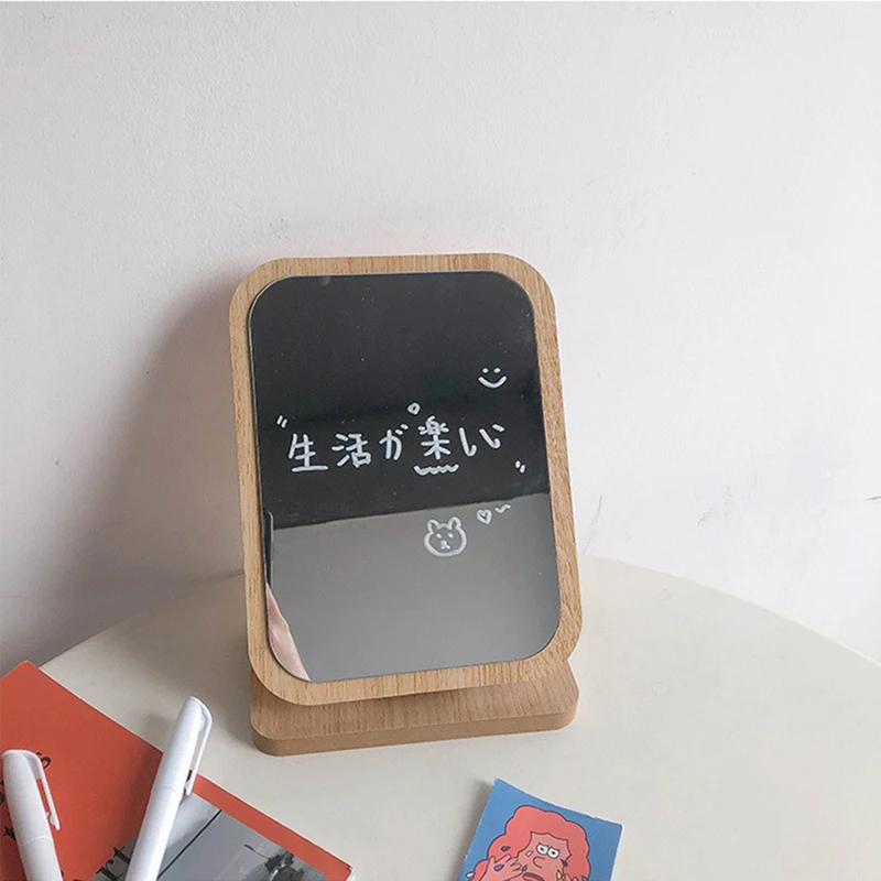 Retângulo de pé vaidade espelho de maquiagem espelho cosmético do vintage espelho de mesa com moldura de madeira e suporte para o banheiro de cabeceira