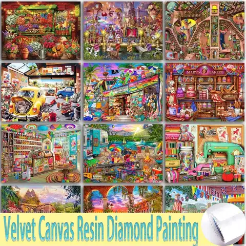 5D DIY Velvet Canvas Resin Diamond Painting Kit Christmas Landscape Horse Car  Diamond Mosaic Embroidery Cross Stitch Home Decor