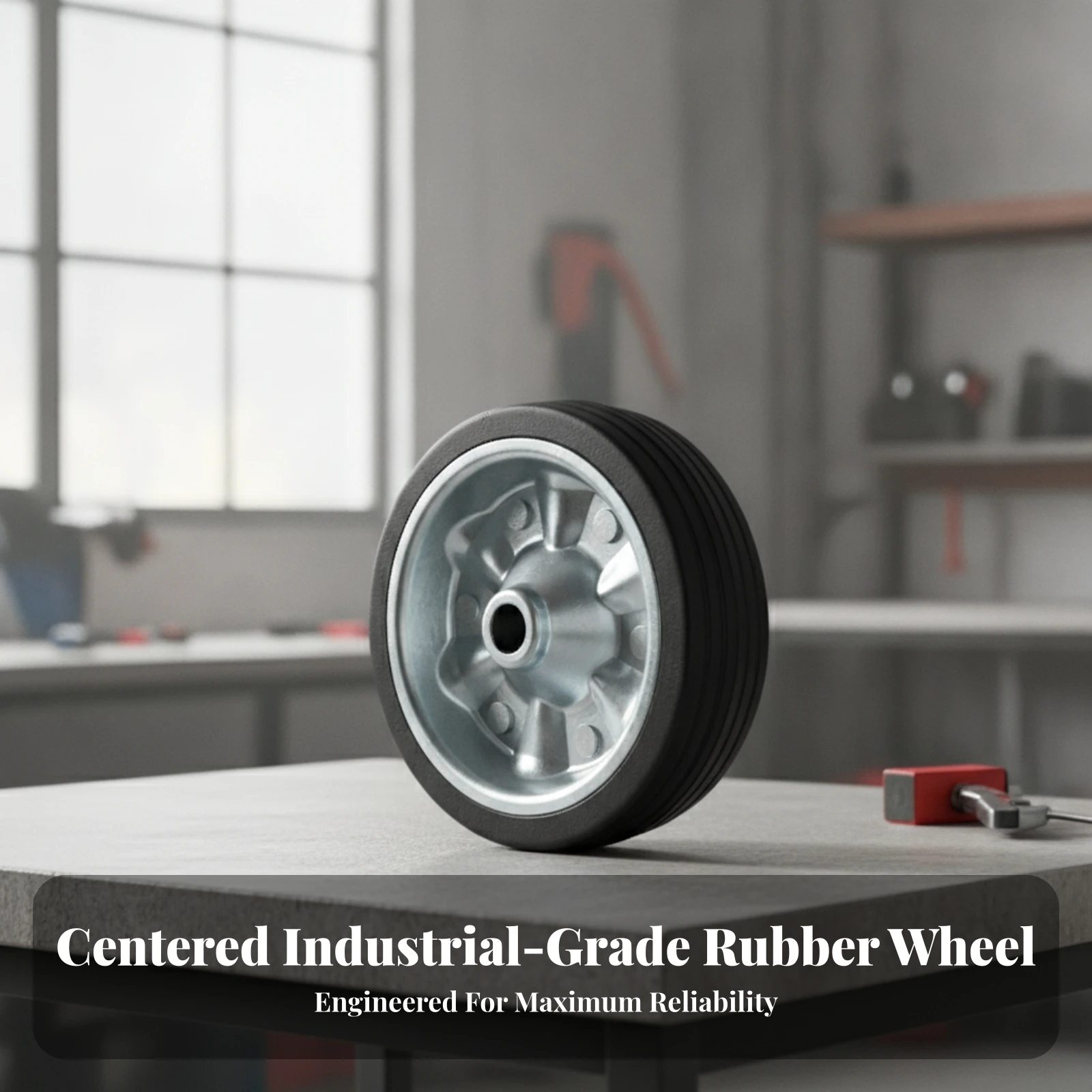 Solid Rubber Wheel Treaded Wheel with Steel Core Tire Replacement Puncture Resistant for Jack, Trailer
