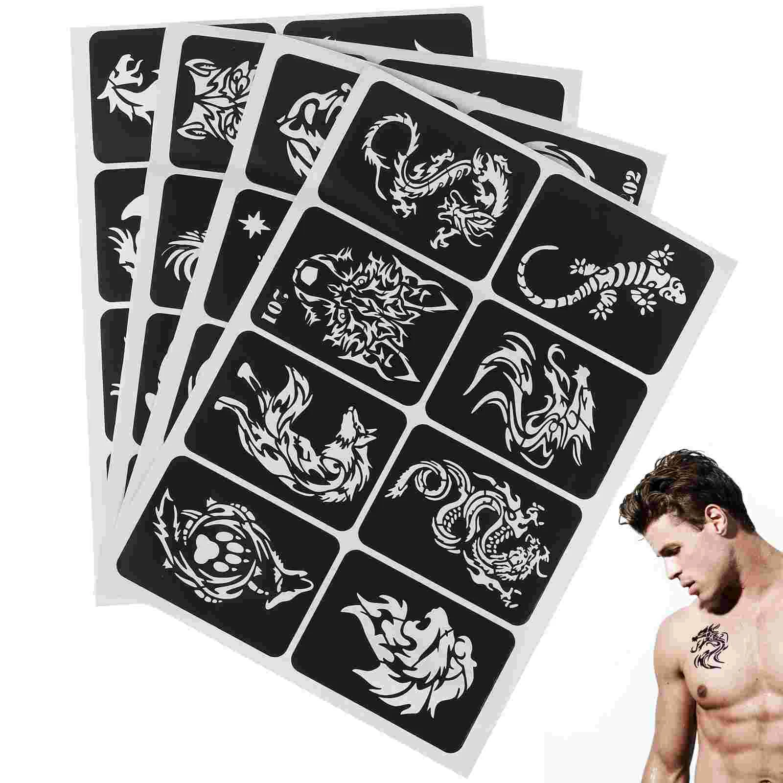 32 peças kit de aerógrafo de estênceis de tatuagem com glitter para modelos de impressora de tatuagens masculinos