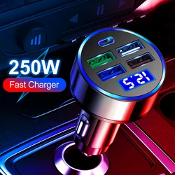 5 Ports 250W Type-C QC3.0 Car Charger Cigarette Lighter PD Fast Charging Phone Charger Adapter in Car for Xiaomi iPhone Samsung