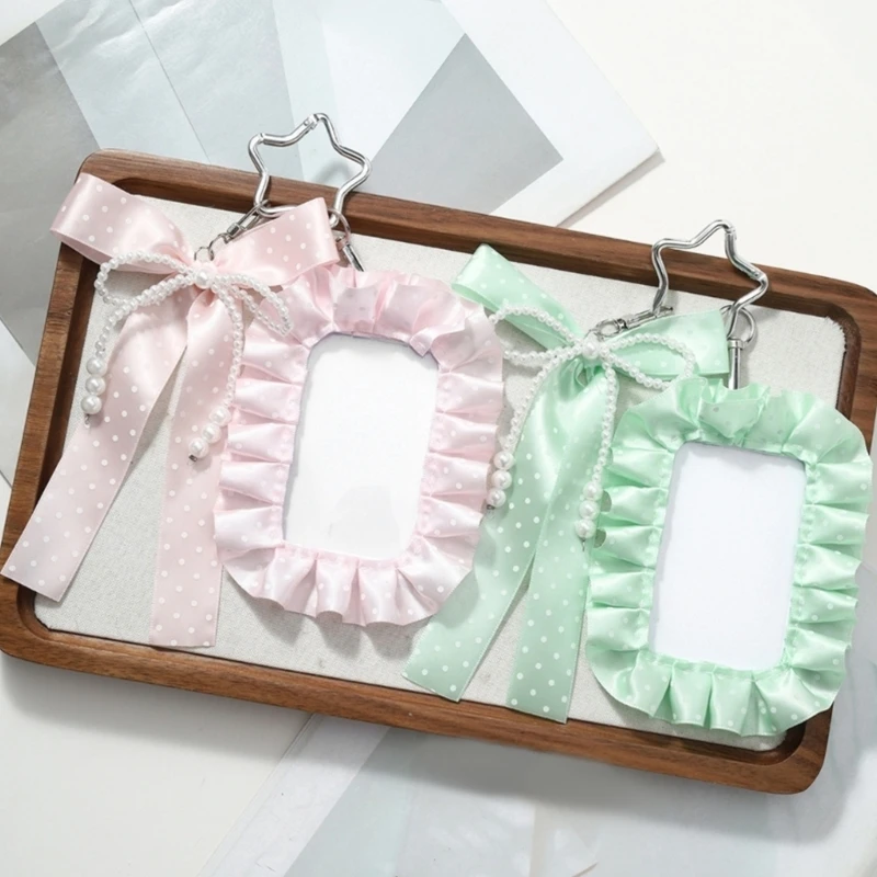CORD Acrylic Card Holder Keychain with Dotted Ruffle and Beaded Accent