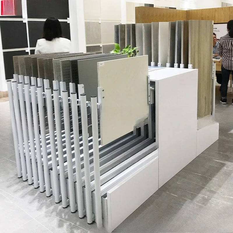 Ceramic wood floor tiles, multi-functional vertical pull-out shelves, tile display racks, rotating display racks