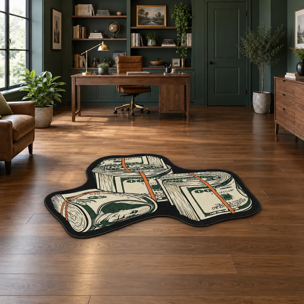 Money Bundle Shaped Floor Mat, Cash Stack Flannel Area Rug For Bedroom Living Room Entryway Office, Novelty Home Decor Gift
