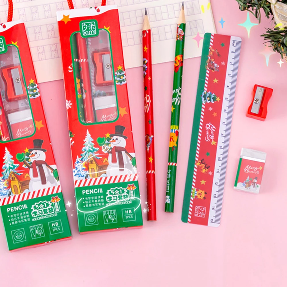 5pcs/set Cartoon Christmas Pencil Set Kids Writing Drawing Pencil Cute Gift Stationery School Supplies