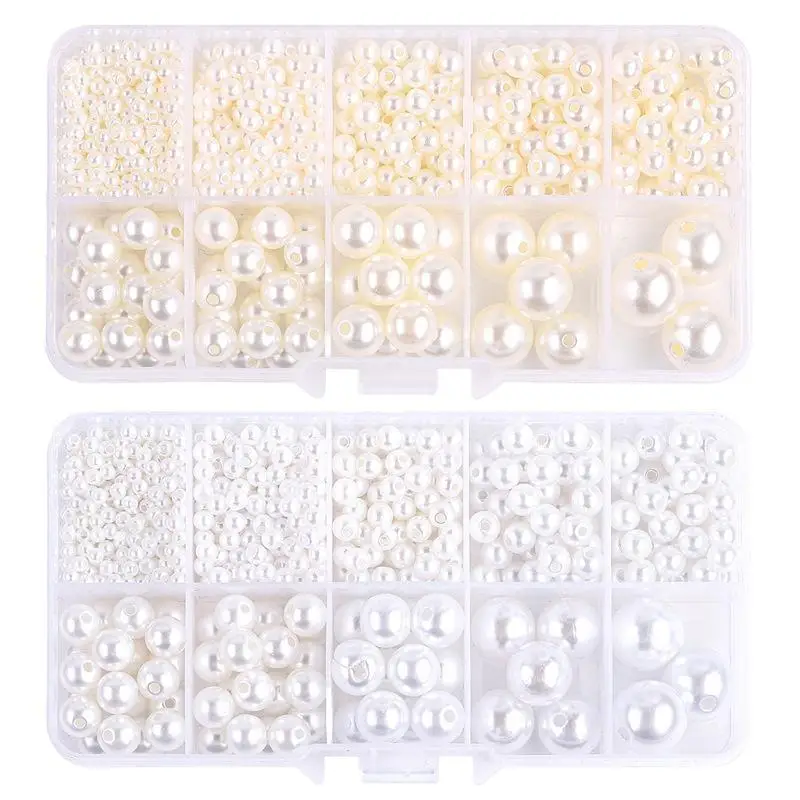 Imitationsperlen aus Acryl mit Löchern Weiß/Beige Set für Handgemachten DIY-Schmuck Lose Perlen für Halsketten und Accessoires