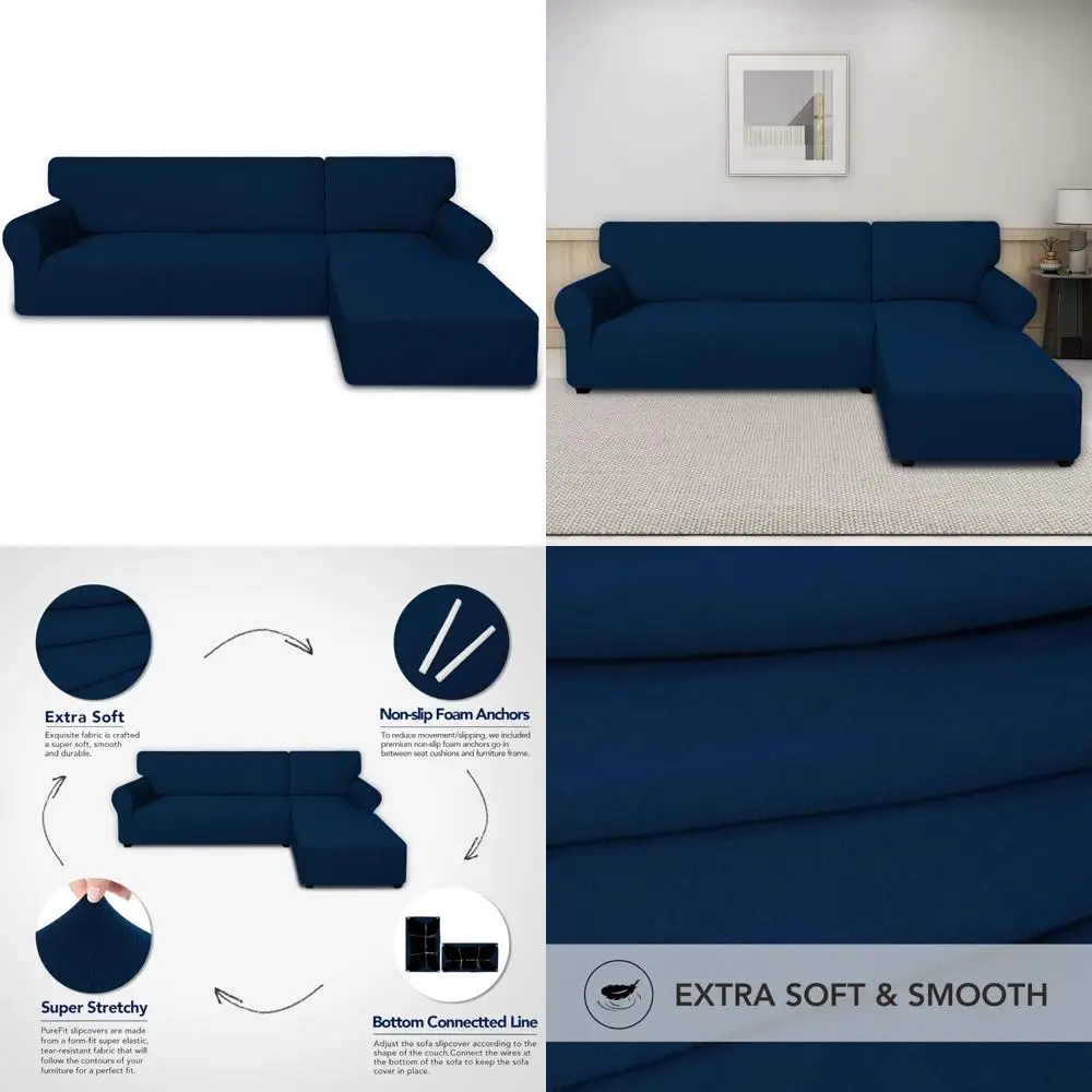 

Stretchy Sofa Covers for L-Shape Sectional - 2-Piece Spandex Non-Slip Couch Covers with Elastic Base