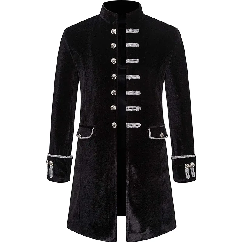 Men Steampunk Gothic Victorian Jacket Vintage Wine Red Velvet Tailcoat Medieval Frock Coat Uniform Party Halloween Costume Homme