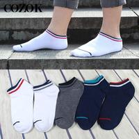 5 Pairs Men's Ankle Socks Chaussette Homme Cotton Black White Socks Breathable Summer Thin Boat Socks Male Boys Hot Sale Striped