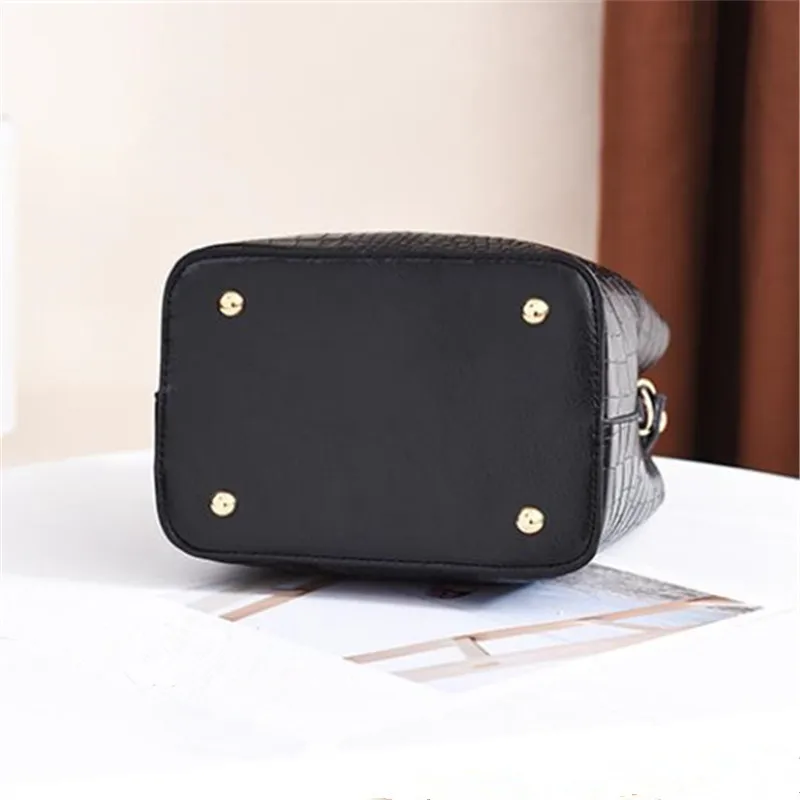 Vintage Stone Leather Handbag Shoulder Crossbody Bags Fashion Female Bucket Bag Large Capacity Women Tote Bag