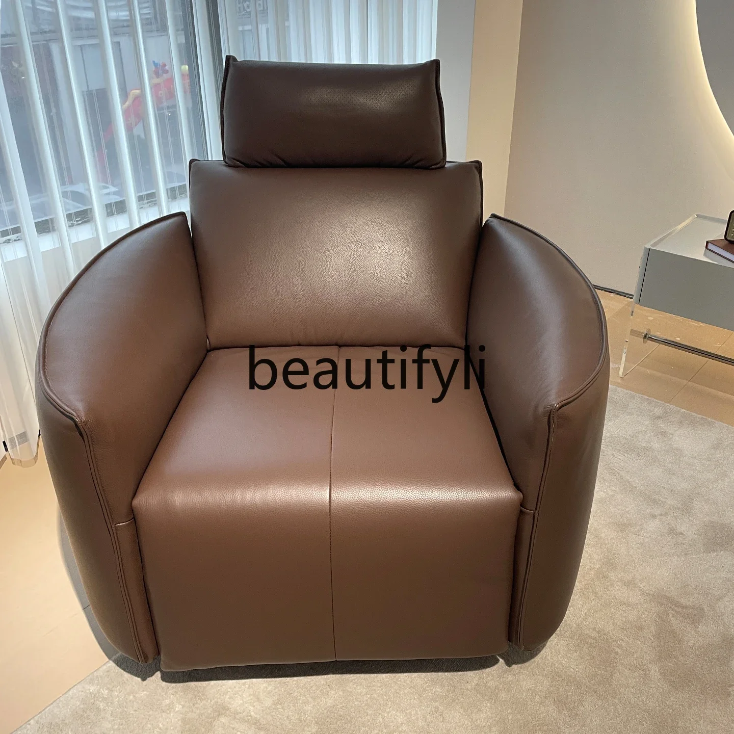 

New Genuine Leather Electric Function Single Sofa Chair Living Room Leisure Rotating Rocking Chair