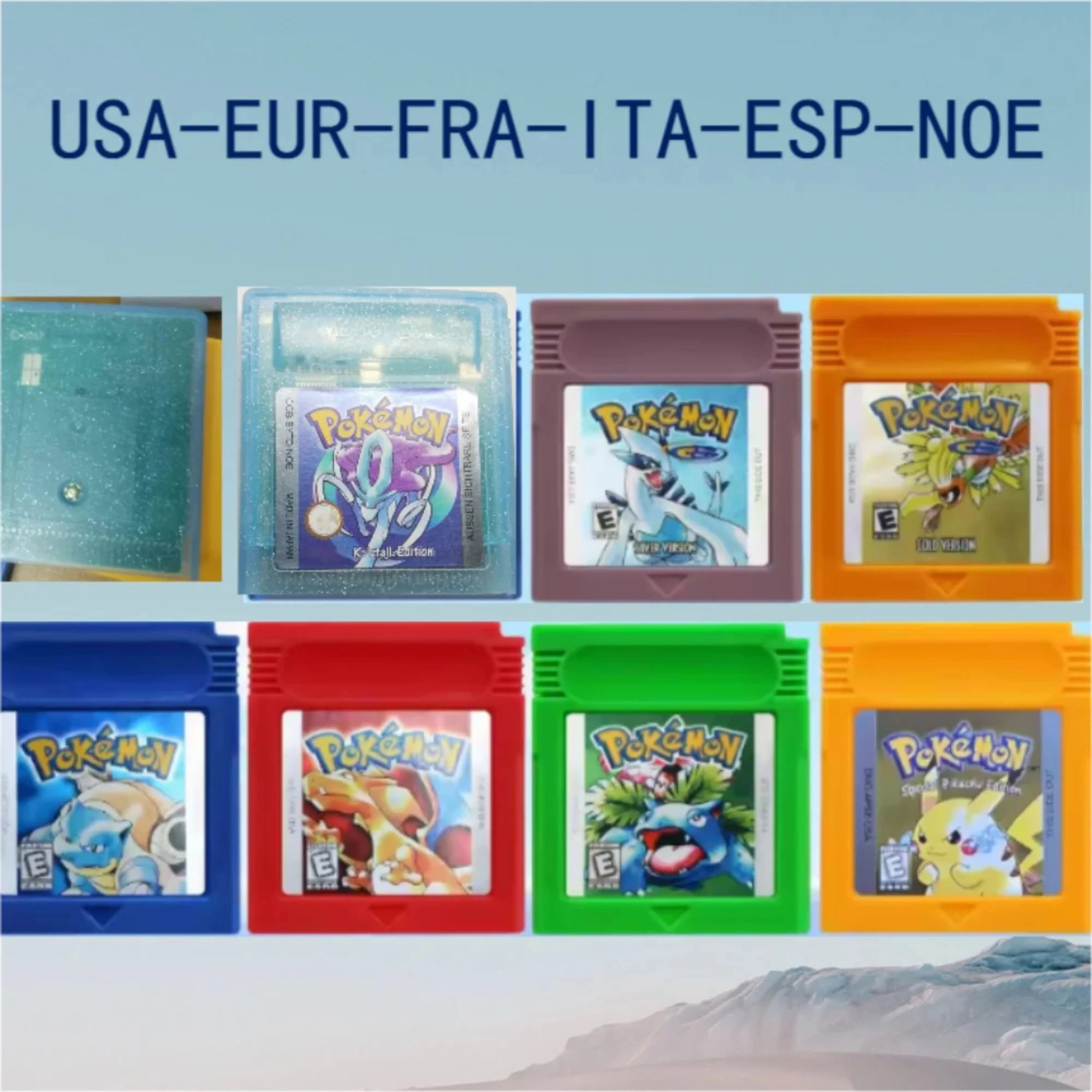 خرطوشة ألعاب فيديو جي بي سي 16 بت، بطاقة وحدة التحكم، أخضر، فضي، أصفر، أحمر، أزرق، كريستال، ذهبي، متعدد اللغات